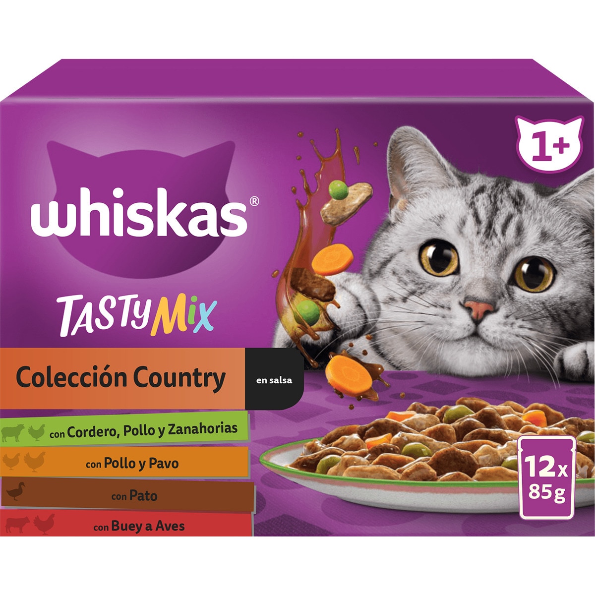 Tasty Mix comida húmeda carne en salsa para gatos selección de caja 12 sobres 85 g