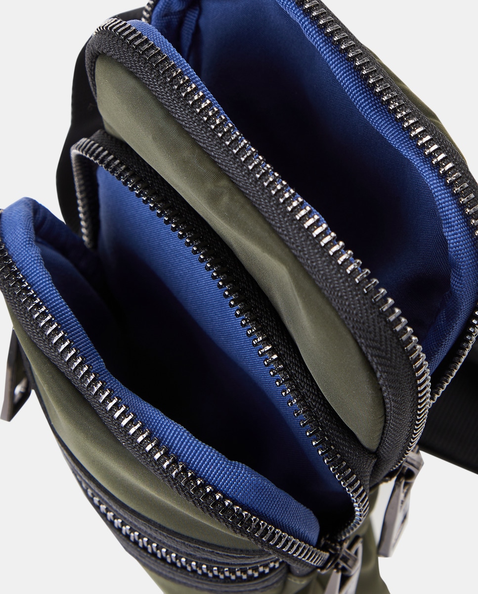 Mala Crossbody Pequena em Nylon Caqui-3
