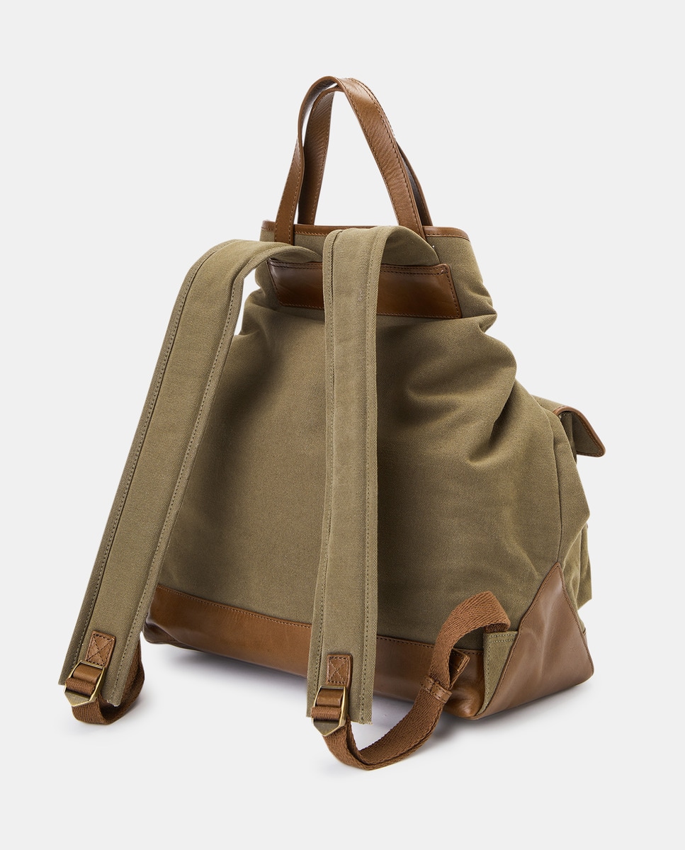 Mochila em Lona e Pele 520 Caqui-2