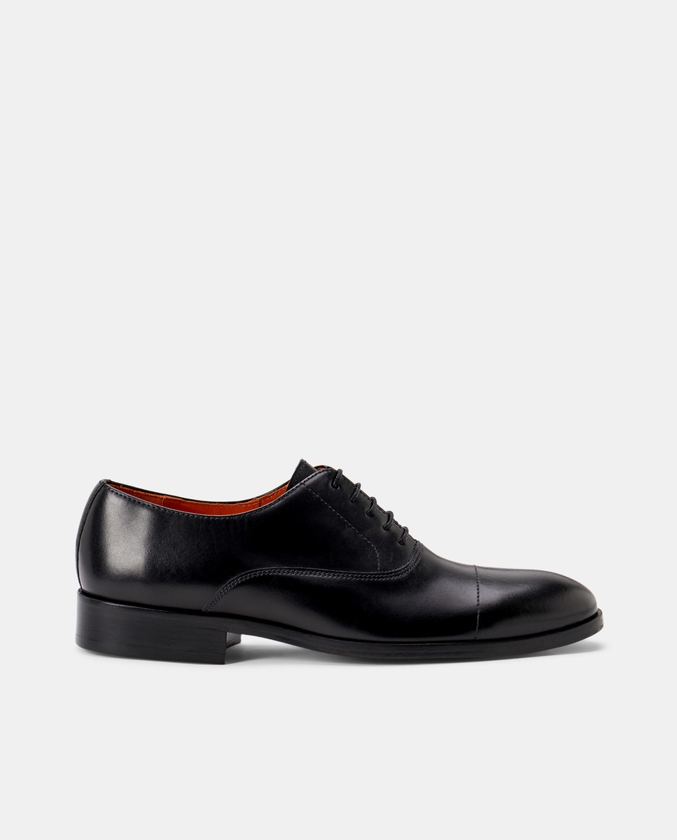 Sapatos de Atacadores com Biqueira Direita e em Pele Preto-1