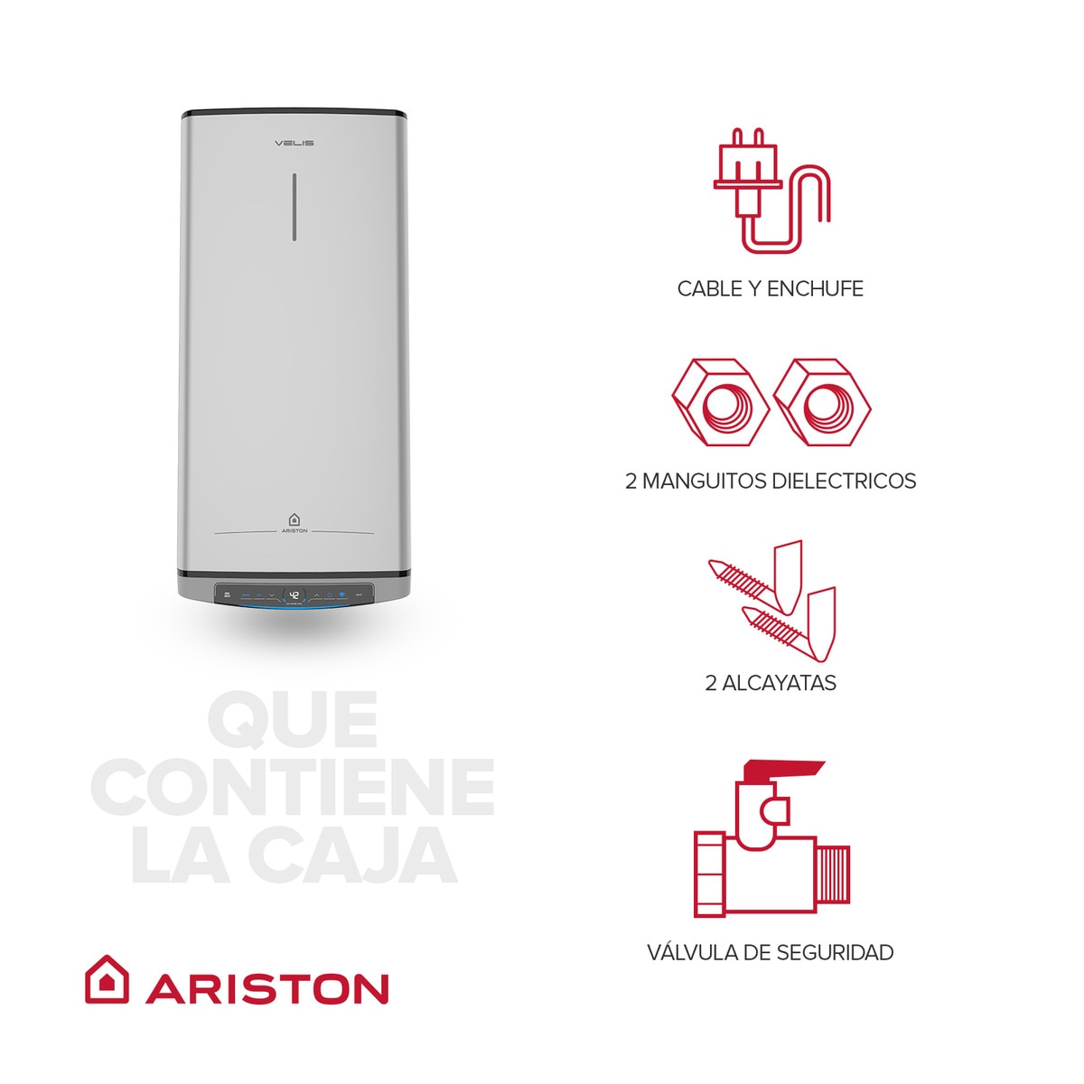 Termo eléctrico vertical/ horizontal Ariston 100 litros - VELIS DRY WIFI 100 Gris-12