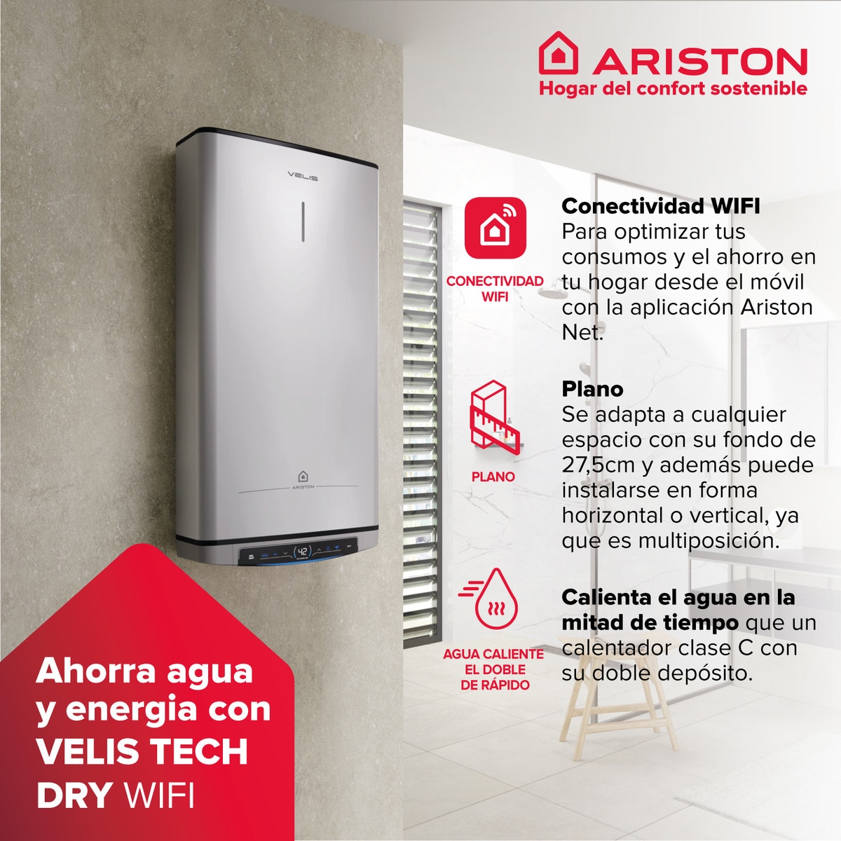 Termo eléctrico vertical/ horizontal Ariston 100 litros VELIS