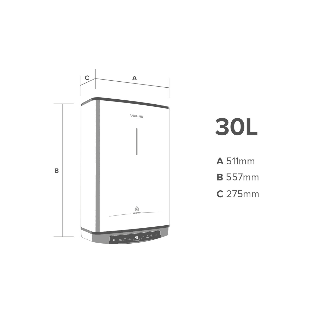 Termo eléctrico vertical/ horizontal Ariston 30 litros, conexión WiFi -VELIS WIFI 30 ES EU Blanco-2