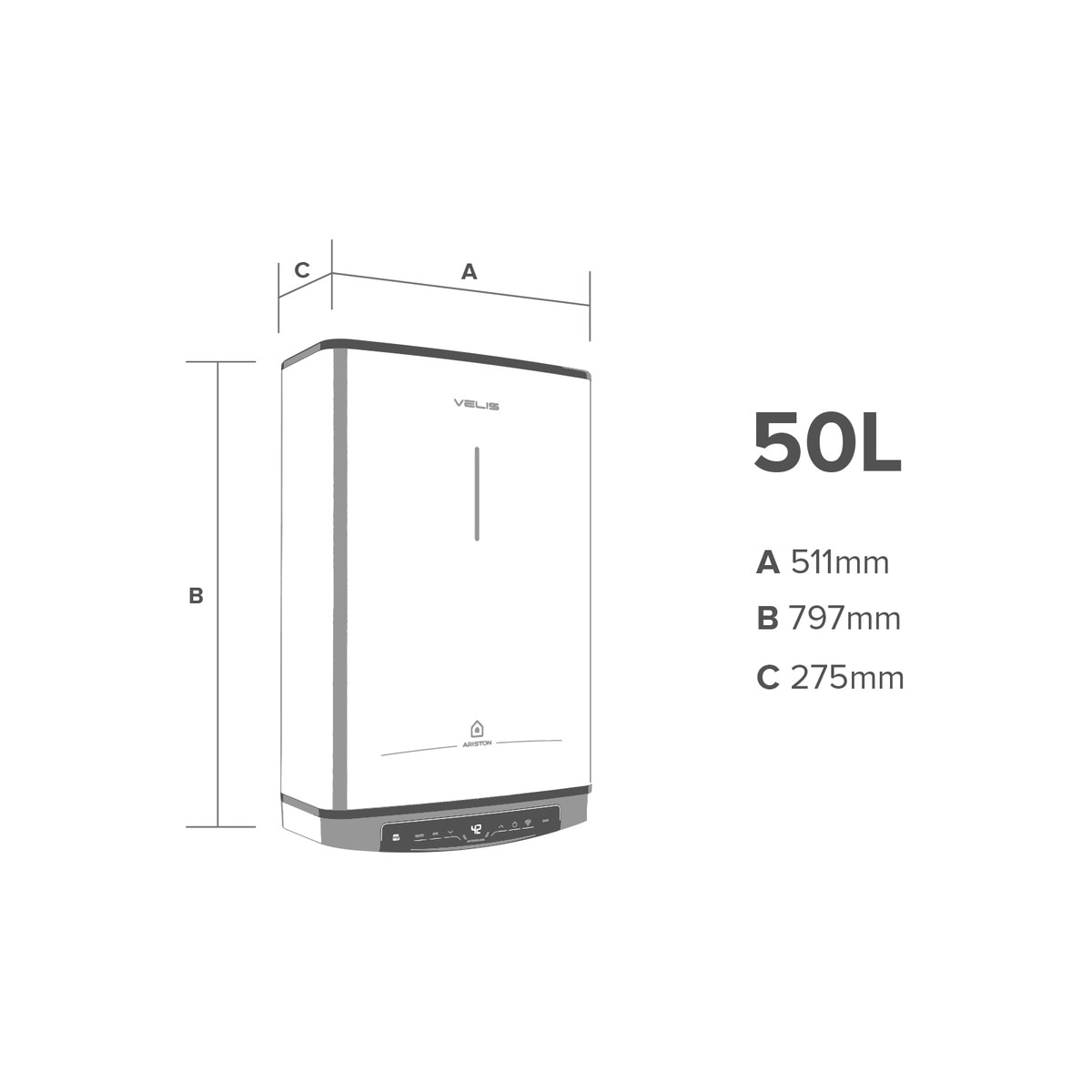 Termo eléctrico vertical/ horizontal Ariston 50 litros, conexión WiFi - VELIS WIFI 50 ES EU Blanco-2
