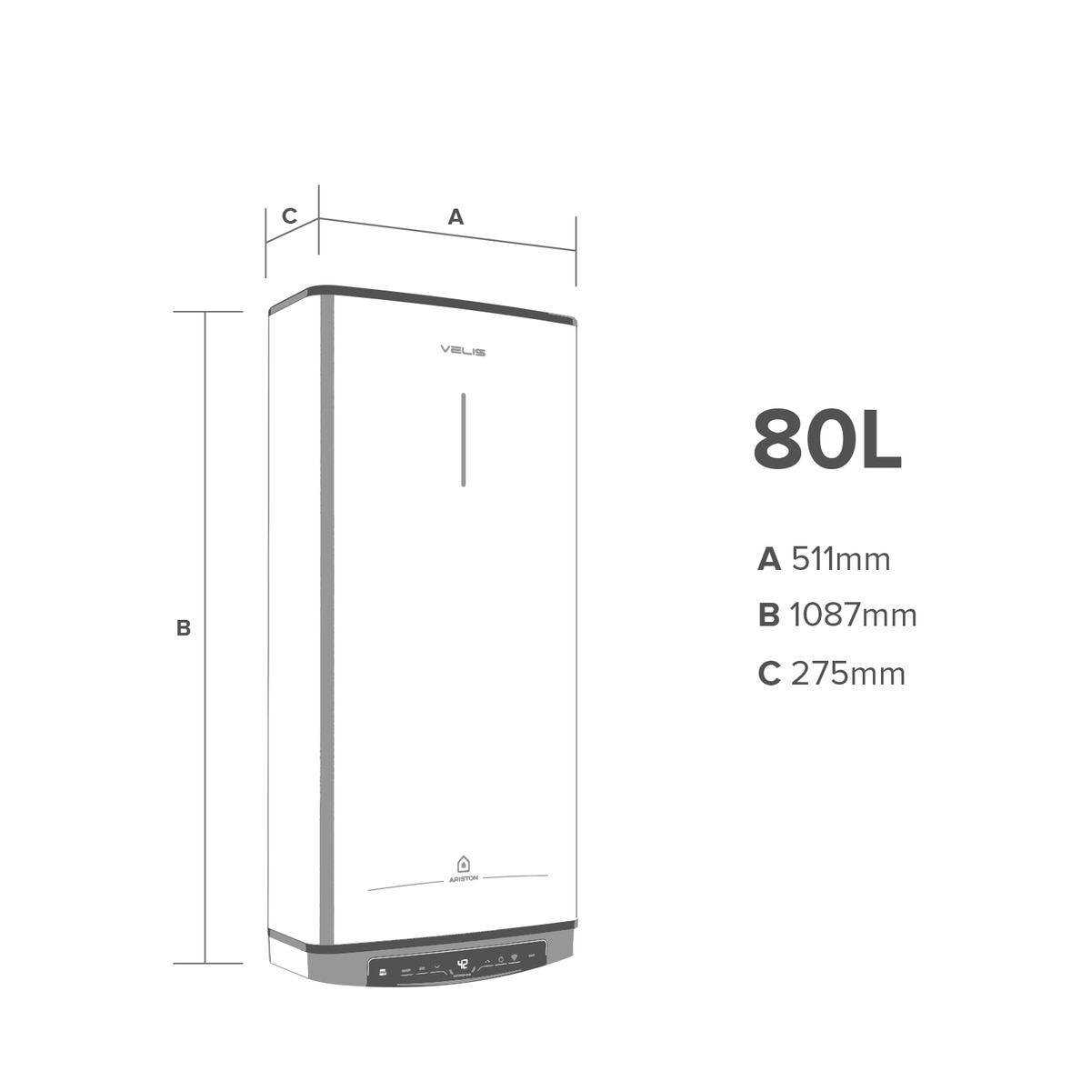Termo eléctrico vertical/ horizontal Ariston 80 litros, conexión WiFi - VELIS PRO WIFI Blanco-2