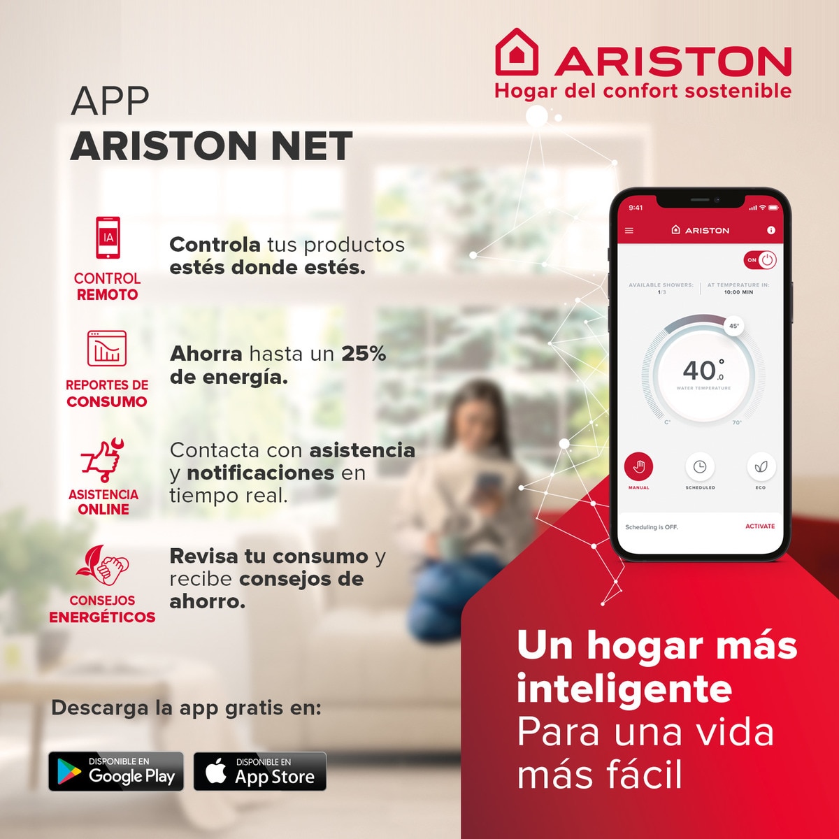 Termo eléctrico vertical/ horizontal Ariston 100 litros, conexión WiFi -VELIS WIFI 100 ES EU Blanco-7