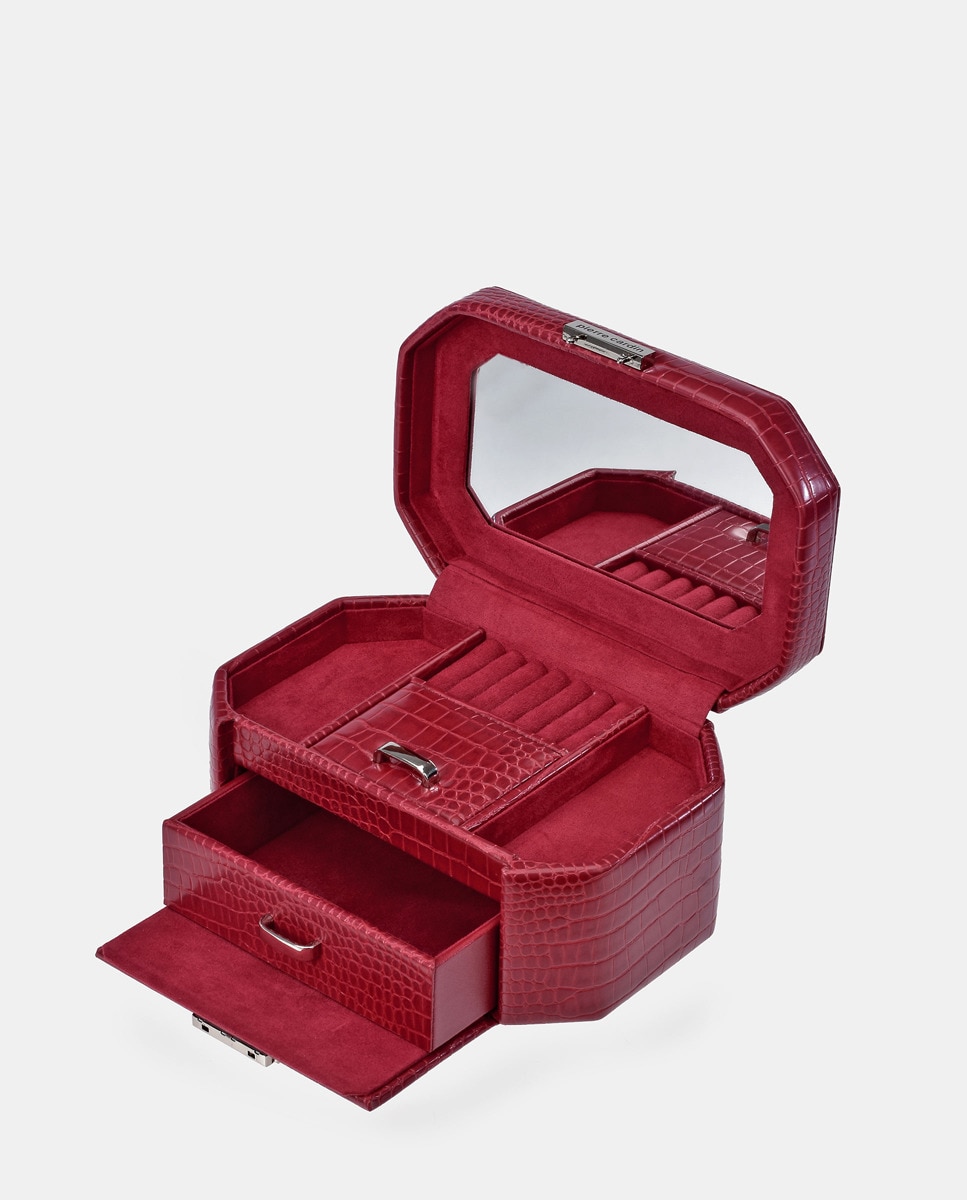 Guarda-Joias Médio com Efeito Crocodilo Vermelho-cereja-5