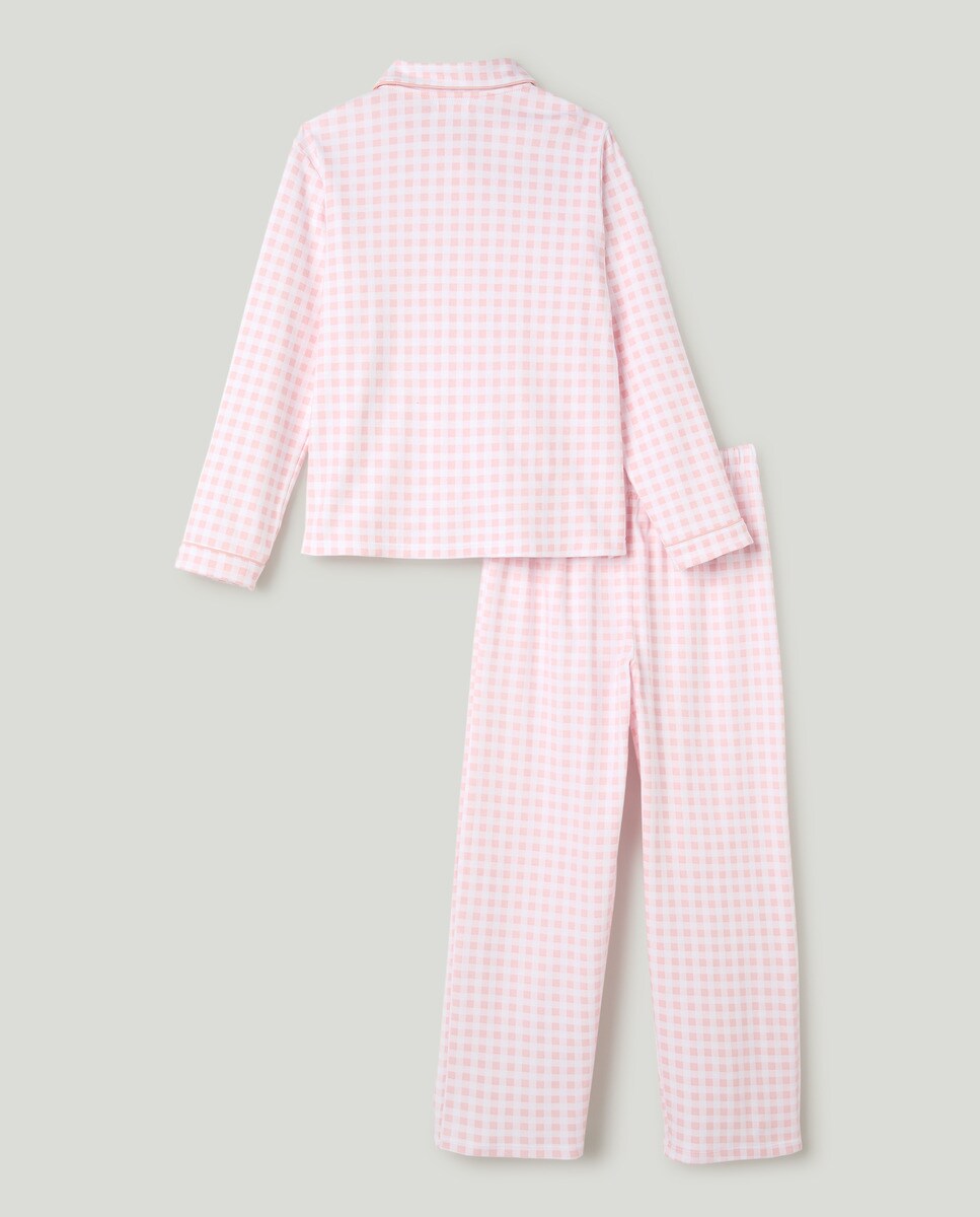 Pijama Comprido de Malha Abotoada, Vichy e Bolso · Cotton Juice · El