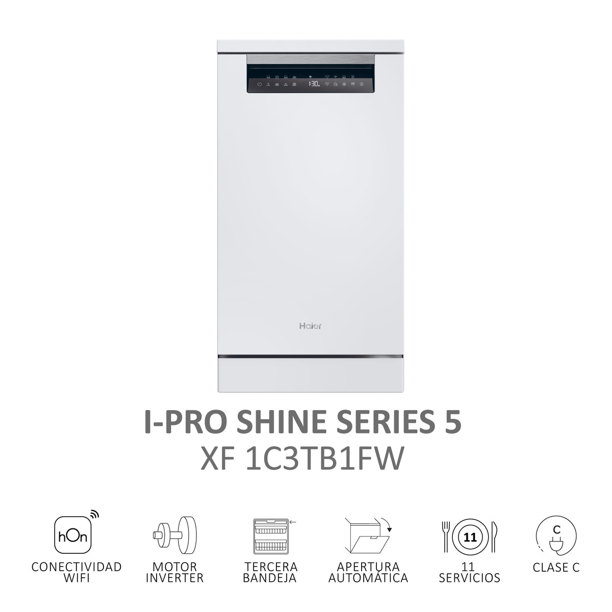 Lavavajillas Haier 11 Servicios, Wi-Fi, Tercera bandeja, 45 cm - XF1C3TB1FW Blanco-4