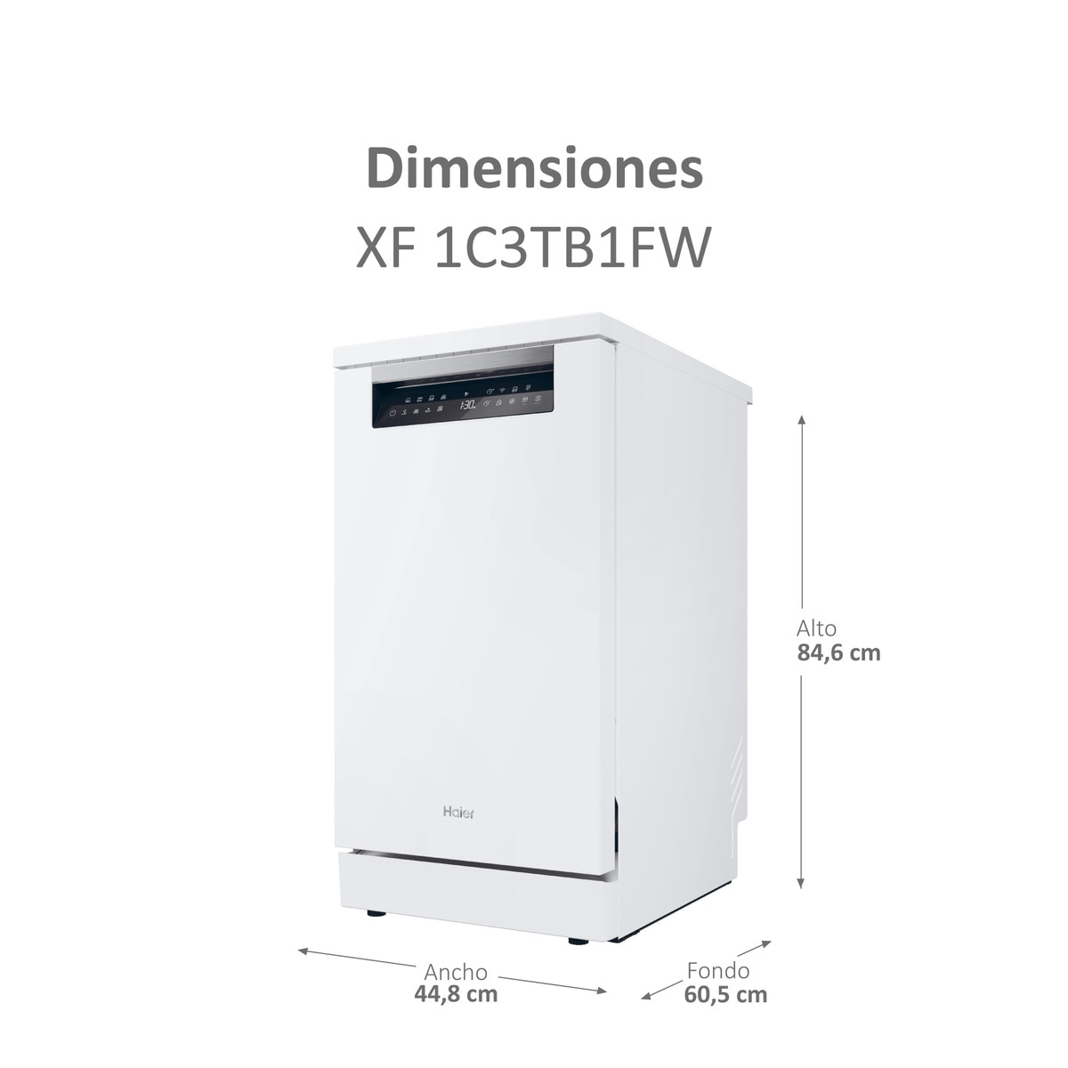 Lavavajillas Haier 11 Servicios, Wi-Fi, Tercera bandeja, 45 cm - XF1C3TB1FW Blanco-2
