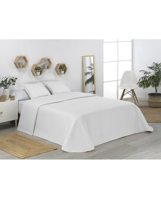 Imagen 0 de Colcha lisa + funda cojín acolchada blanco