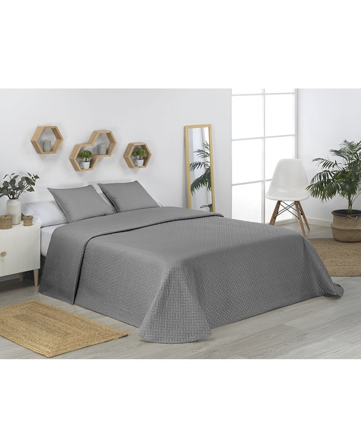 Imagen 0 de Colcha lisa + funda cojín acolchada gris