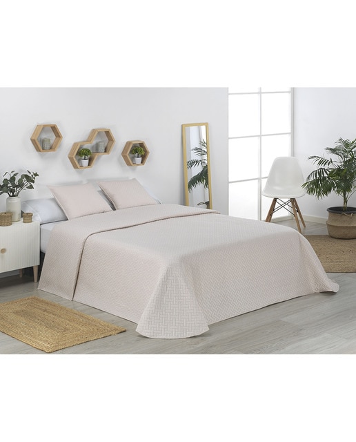 Imagen 0 de Colcha lisa + funda cojín acolchada natural