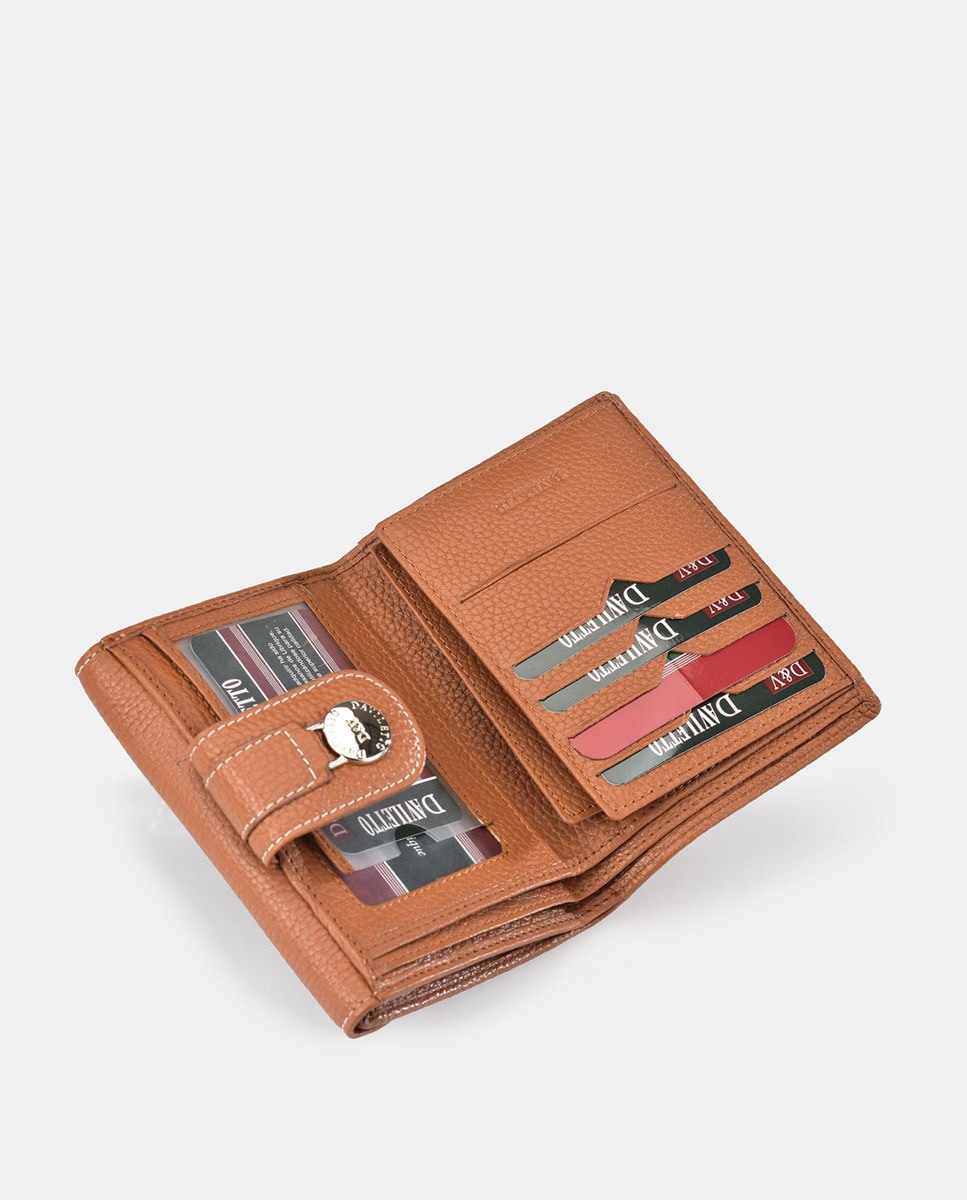 Porta-Moedas Médio com Secção para Notas e em Pele Jurassic - Couro Camel-5