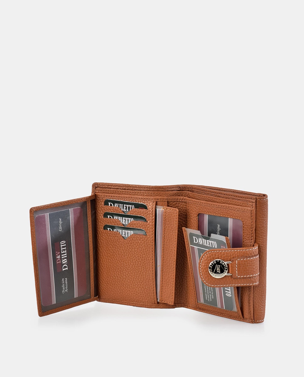 Porta-Moedas Médio com Secção para Notas e em Pele Jurassic - Couro Camel-4