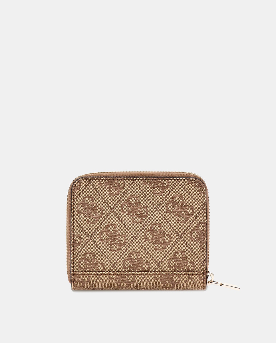 Carteira Mini Estampada com Fecho de Correr - Bege Bege-5