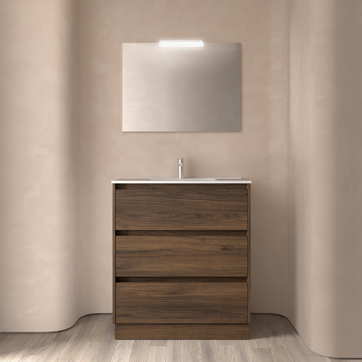 Mueble de baño con 3 cajones y patas Noja Salgar Nogal Maya-3