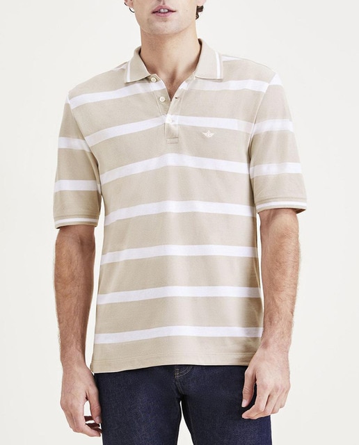 Imagen 0 de Polo de hombre con rayas beige y blancas, slim fit