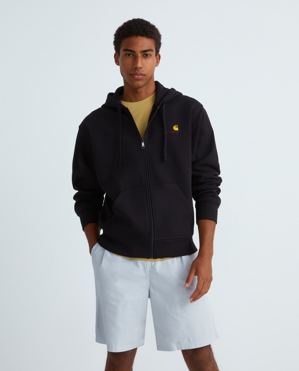 Sweatshirt com Capuz e Fecho de Correr Preto-1