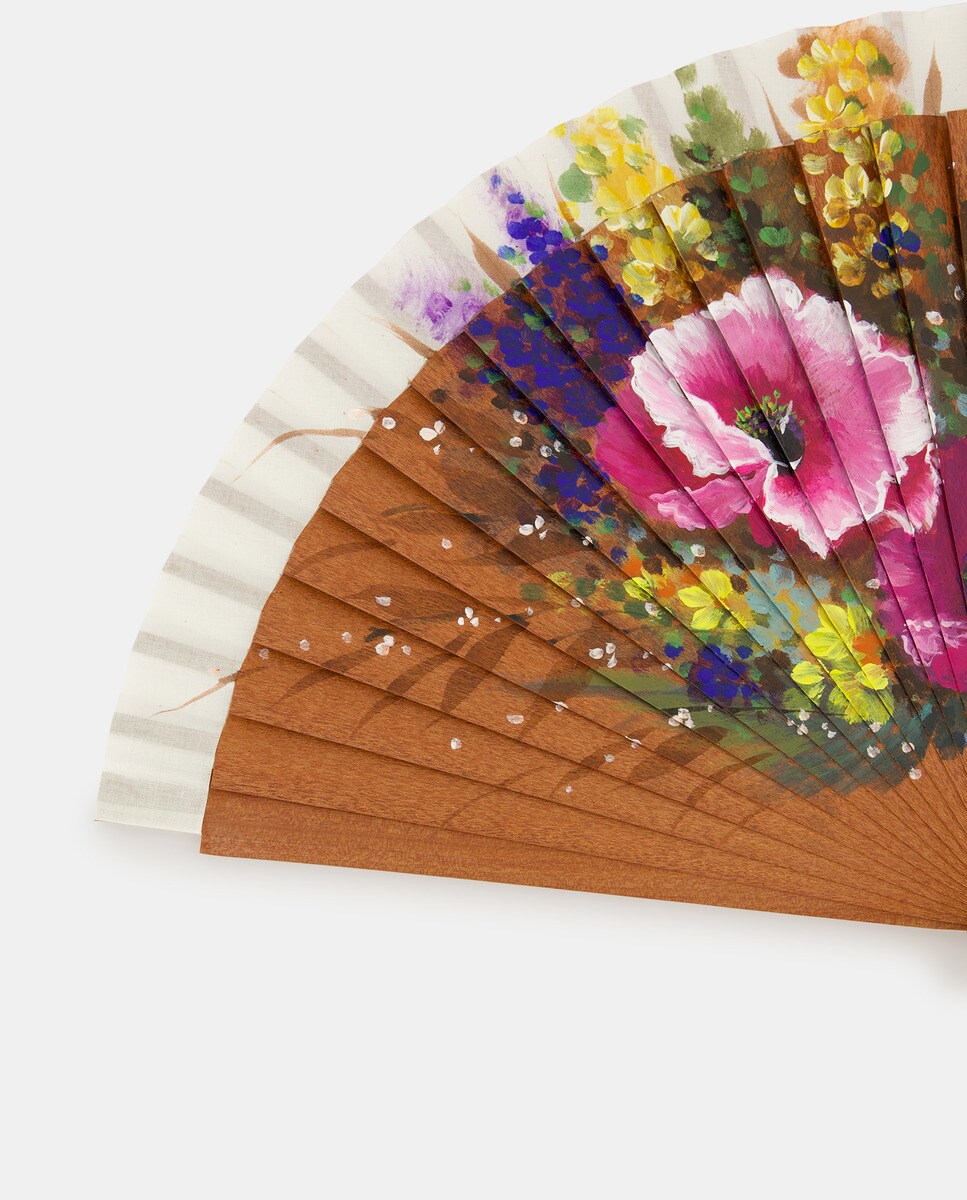Leque de Madeira de Kotibe Polida com Flores Pintadas à Mão numa Face Natural-2
