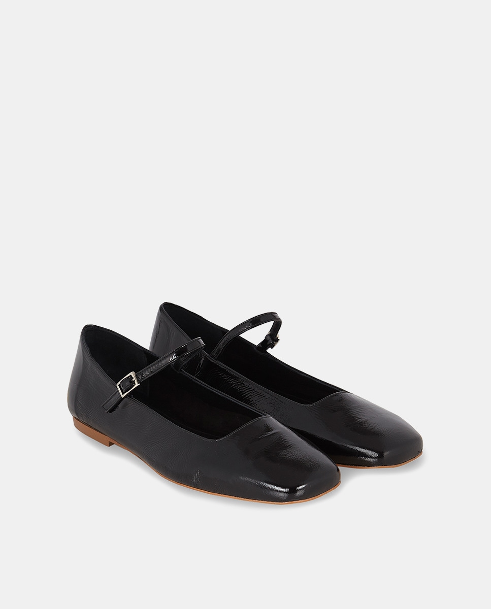 Sapatos de Presilha em Verniz e Pele Preto-2