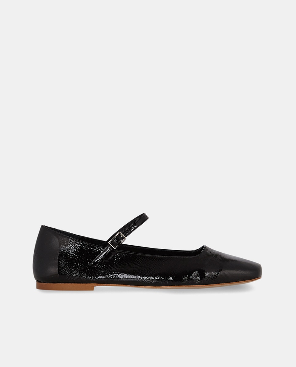 Sapatos de Presilha em Verniz e Pele Preto-1