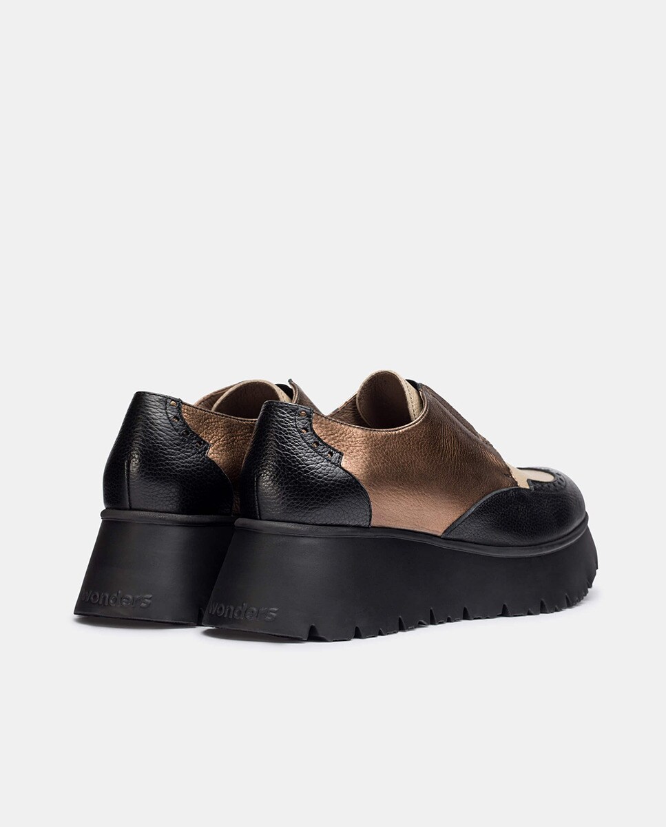Sapatos Rasos Salva em Pele com Verniz Combinados com Texturas Ouro-3