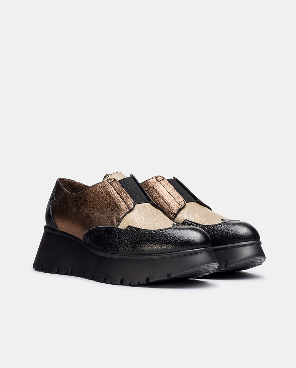 Sapatos Rasos Salva em Pele com Verniz Combinados com Texturas Ouro-2