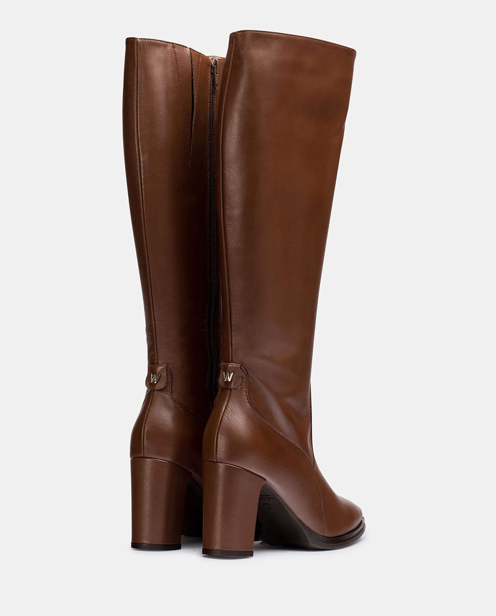 Botas Garda em Pele com Salto de Bloco Castanho-3