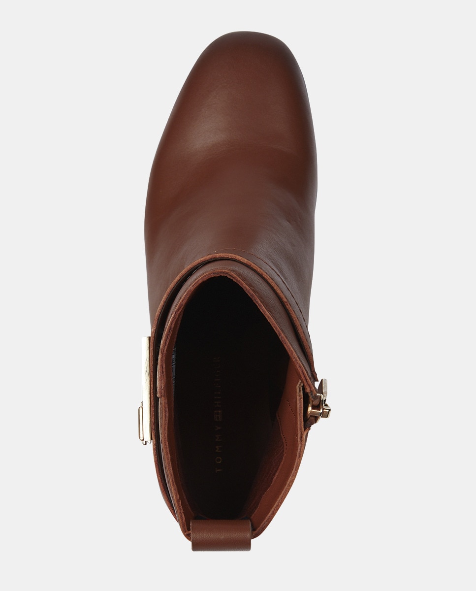 Botins com Salto de Bloco e em Pele Castanho-4