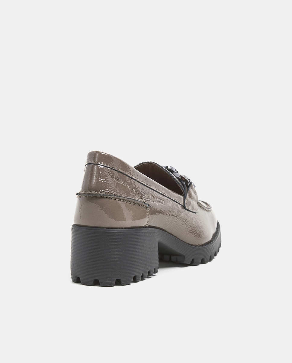 Mocassins com Sola Track em Verniz - Preto Cinzento-3