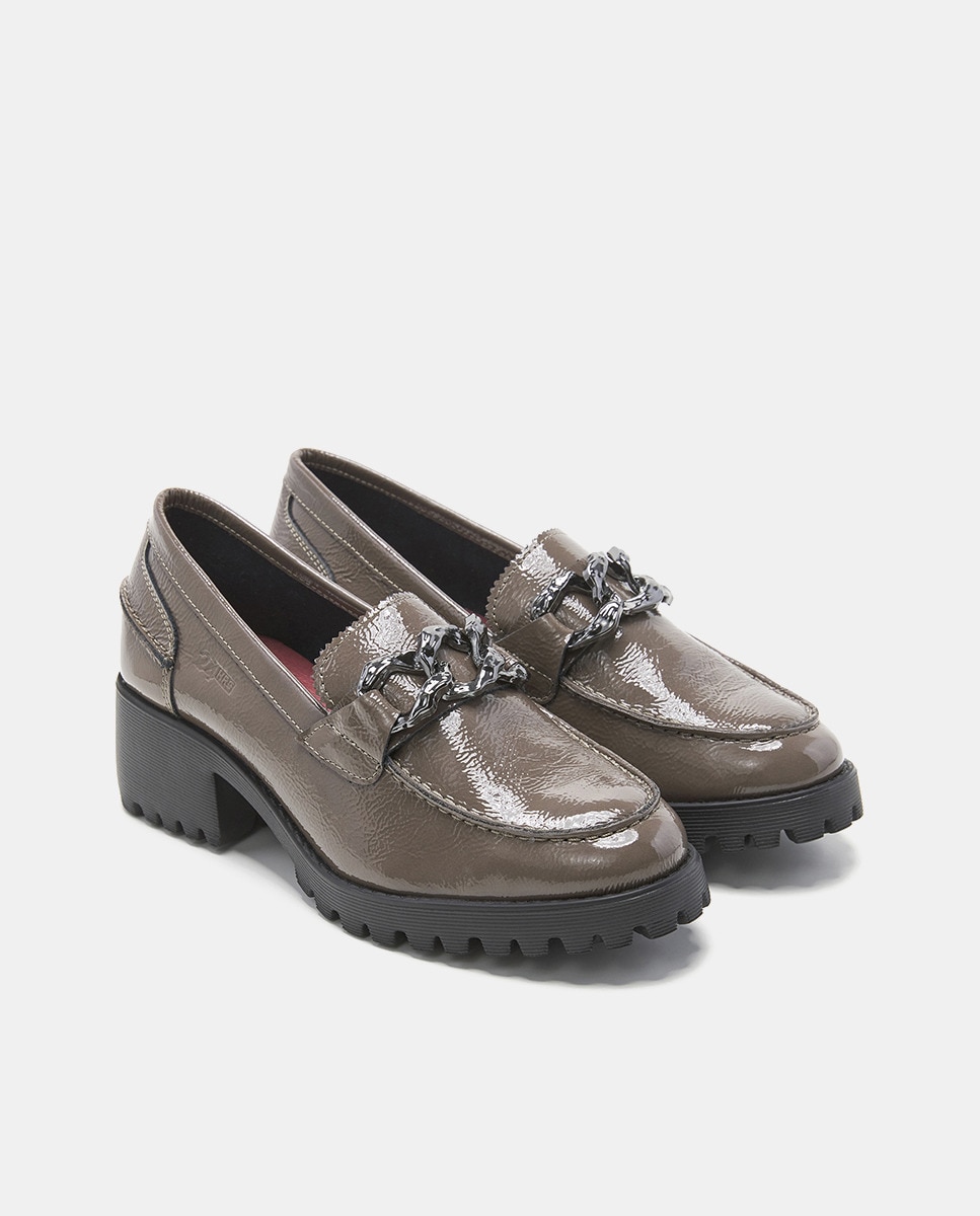 Mocassins com Sola Track em Verniz - Preto Cinzento-2