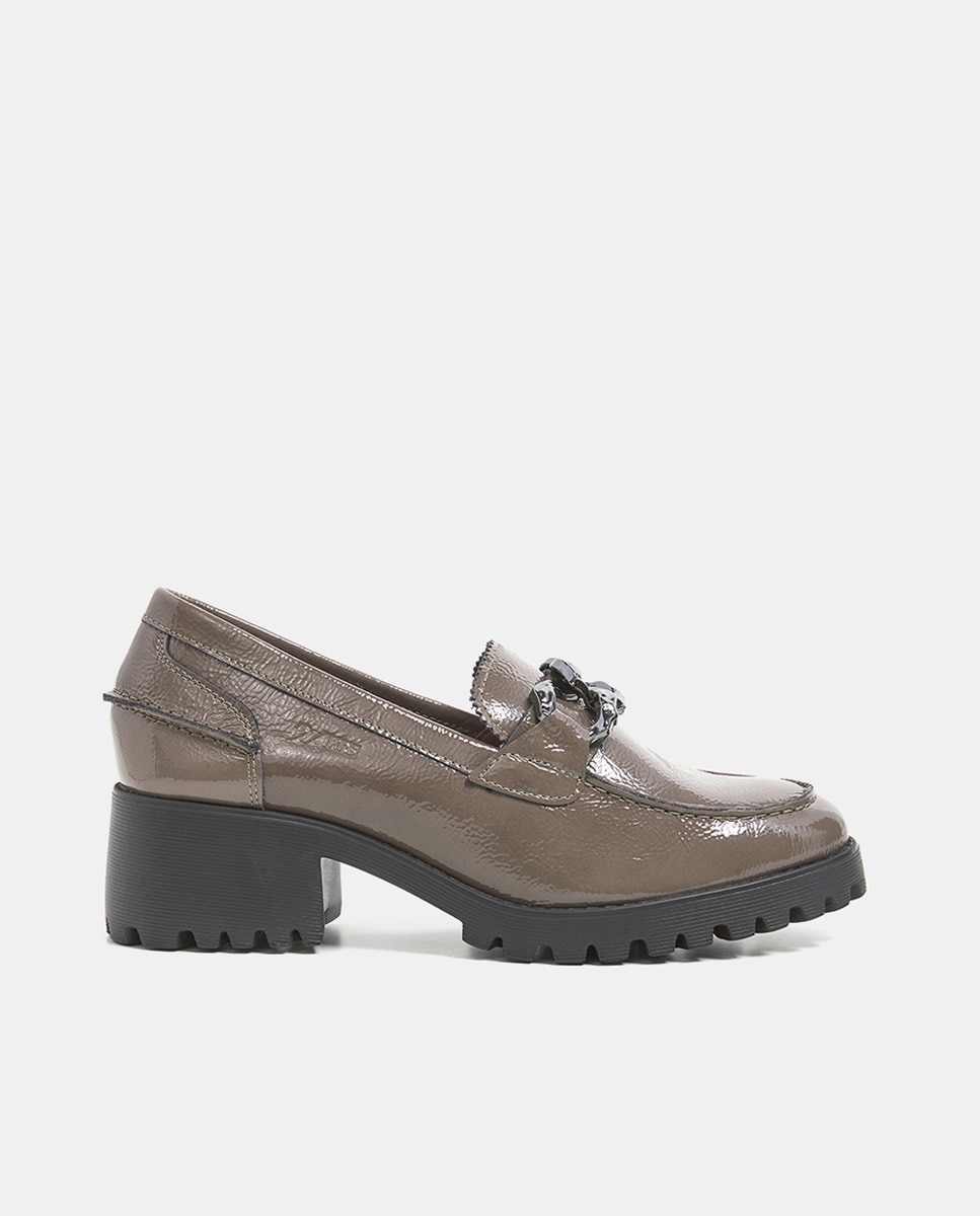 Mocassins com Sola Track em Verniz - Preto Cinzento-1