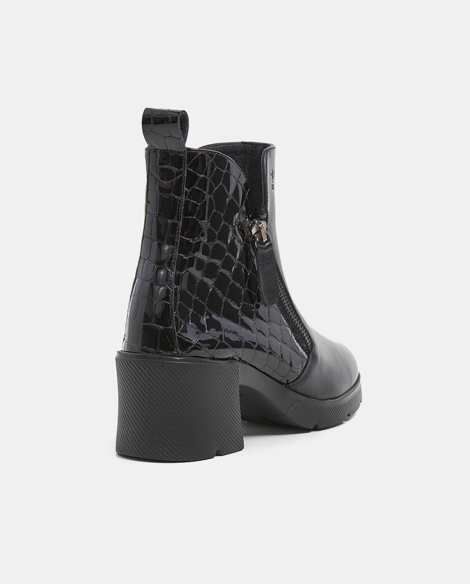 Botins de Salto em Napa com Traseira Croco com Verniz - Preto Preto-3