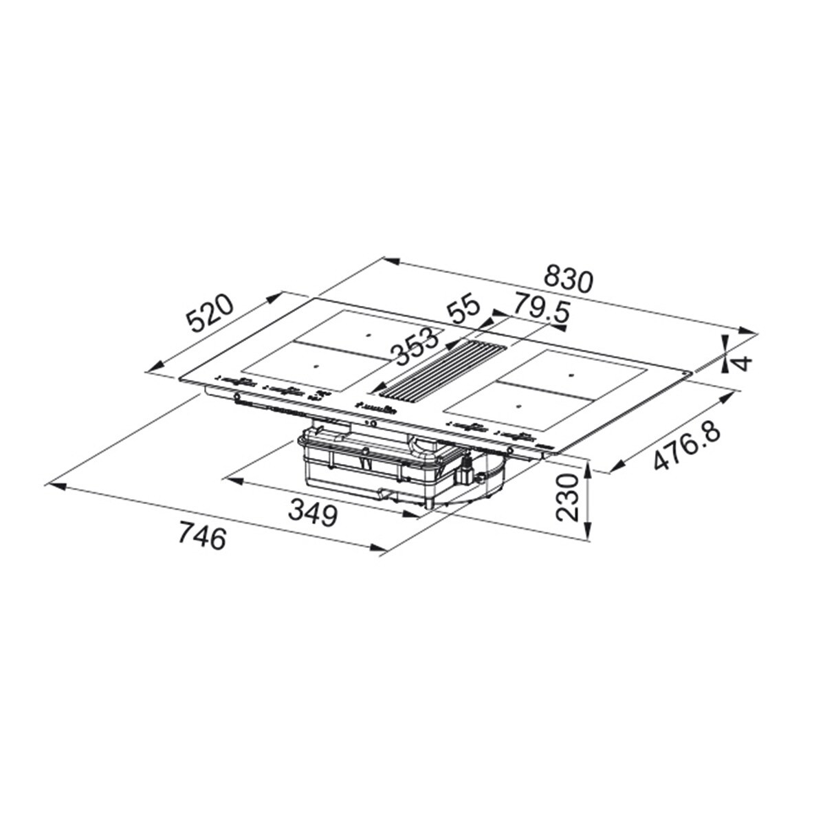 Placa inducción Franke 4 zonas de cocción, con extractor integrado - 3400705335 Cristal negro-2