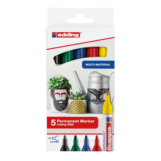 Imagem 0 de Conjunto de 5 marcadores  edding 3000 cores clássicas