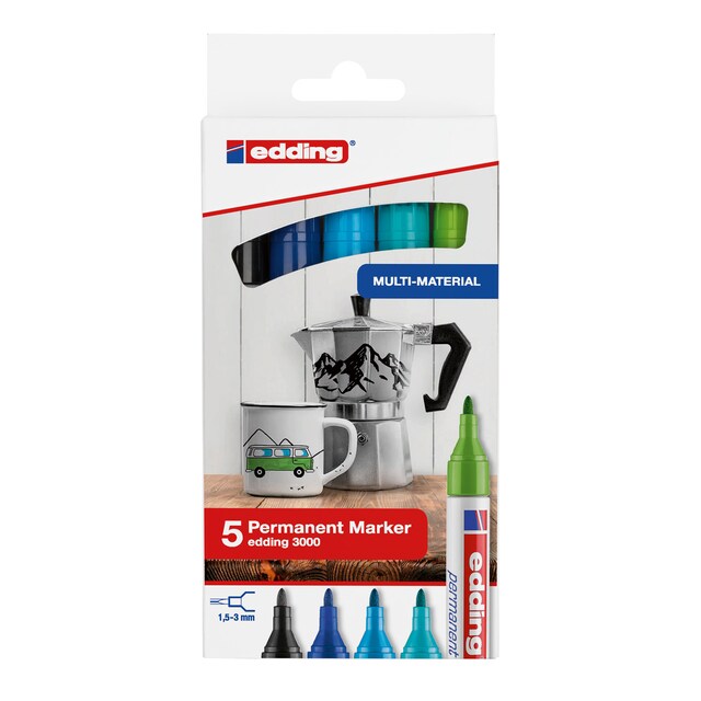 Imagem 0 de Conjunto de 5 marcadores edding 3000 cores fixes edding