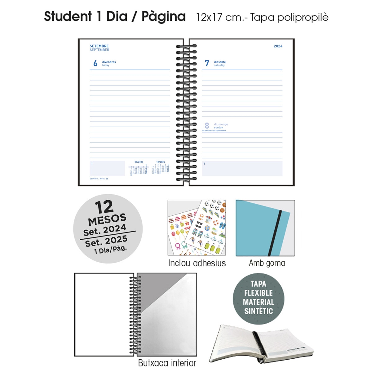 Agenda escolar 2024-2025 1 dia por página A6  Student Senfort Catalão Azul-2