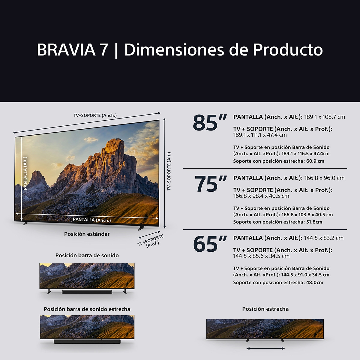 TV 65" Sony BRAVIA 7 65XR70 Mini LED, 4K HDR, Google TV, Smart TV, Funciones para PS5, IMAX Enhanced, Dolby Vision Atmos, Chromecast, AirPlay 8