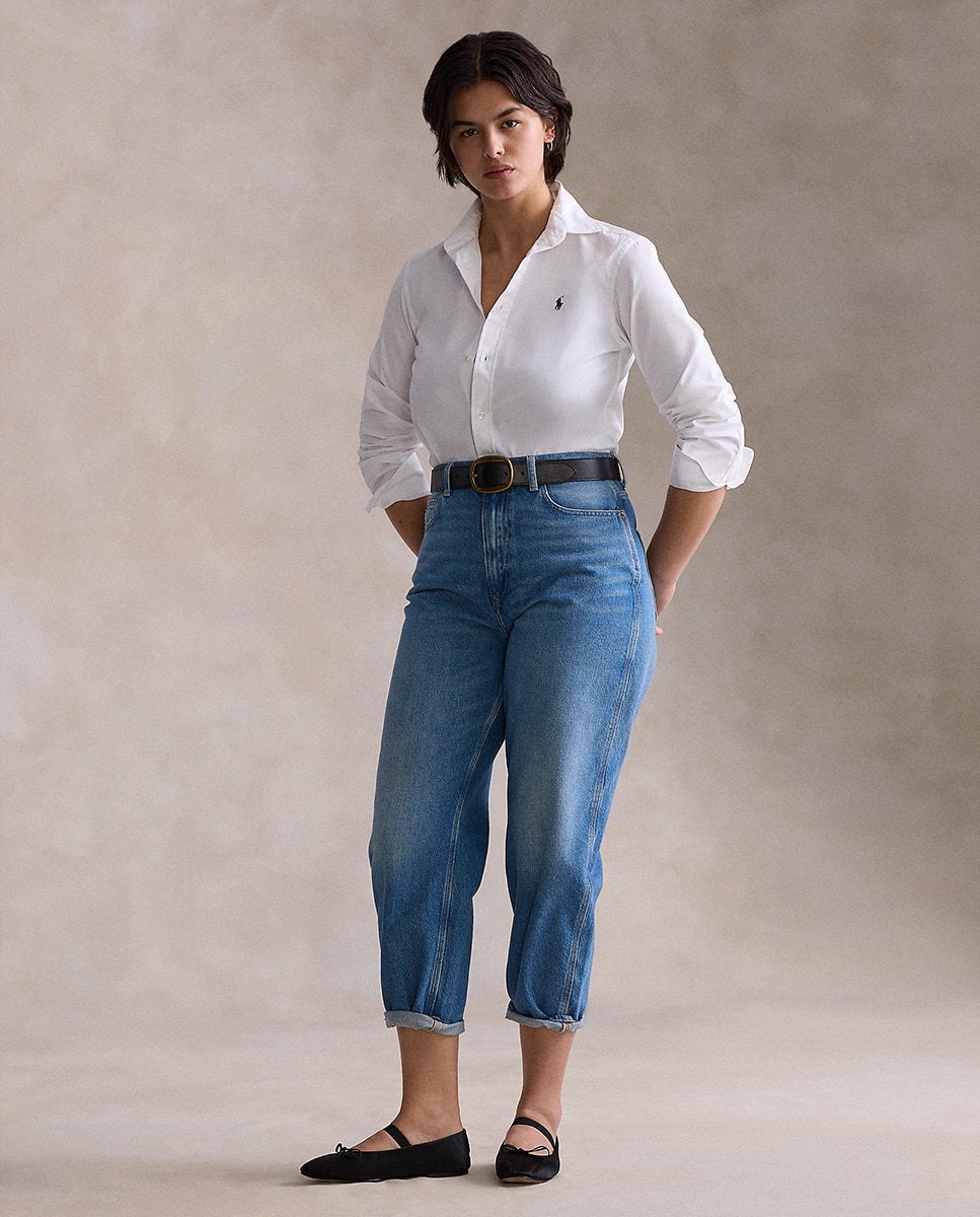 Camisa Básica com Logótipo em Contrate Branco-9