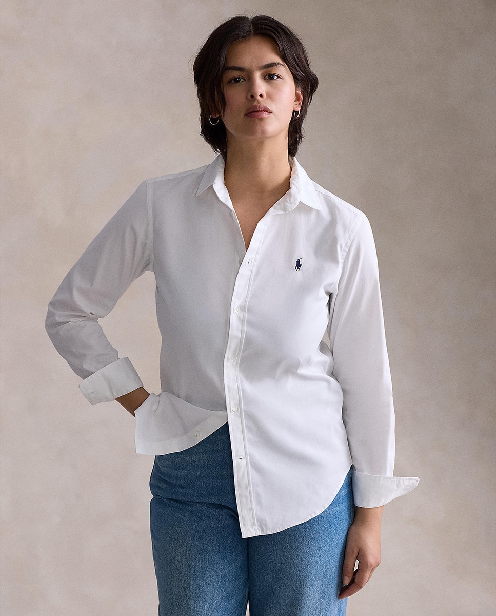 Camisa Básica com Logótipo em Contrate Branco-4