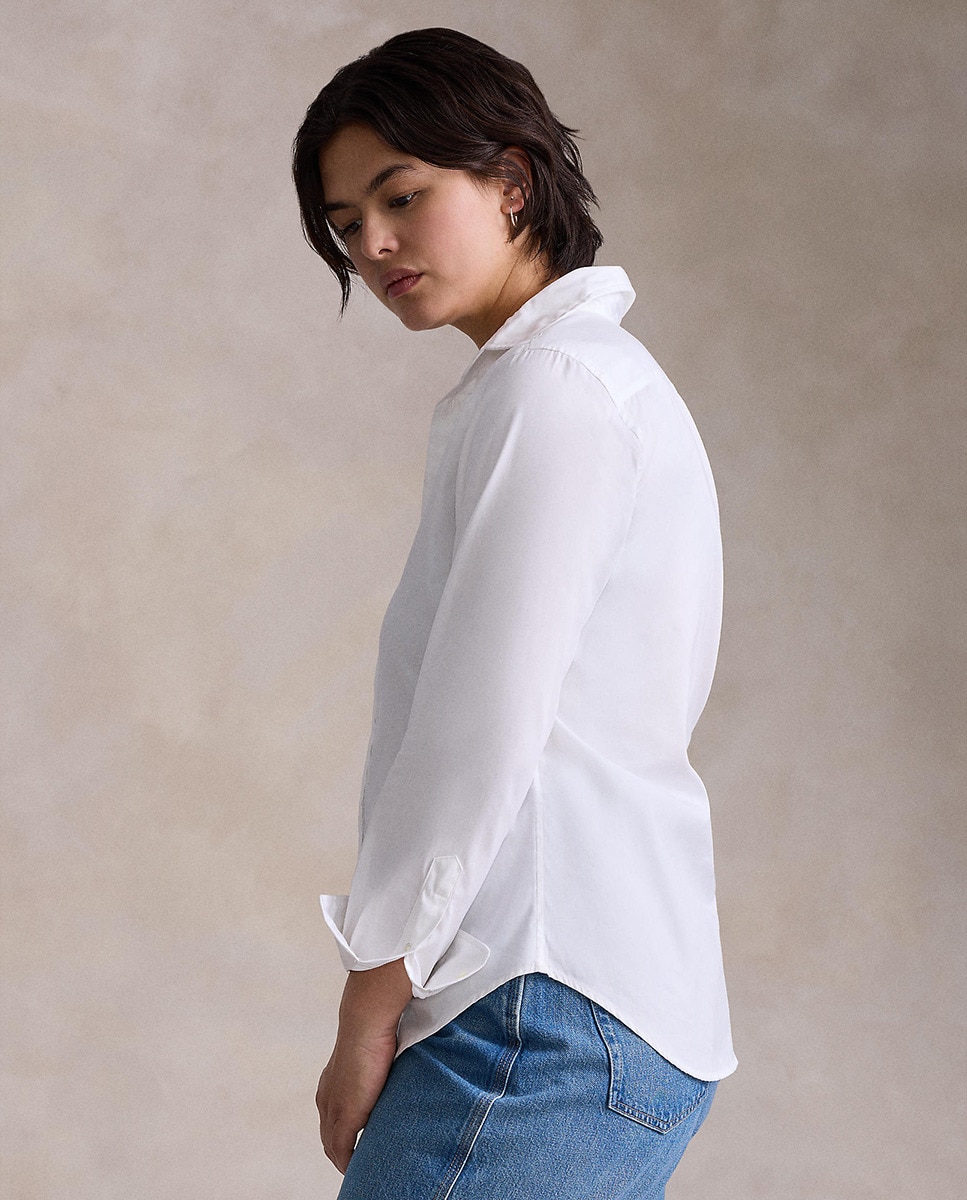 Camisa Básica com Logótipo em Contrate Branco-5