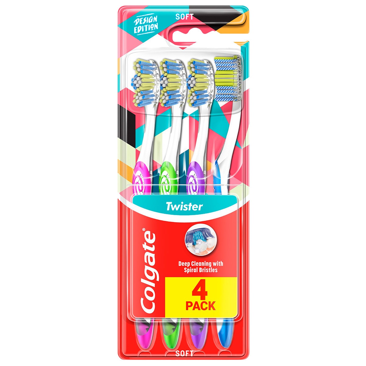 Escova de Dentes Twister Suave Pack 4 embalagem 4 unidades