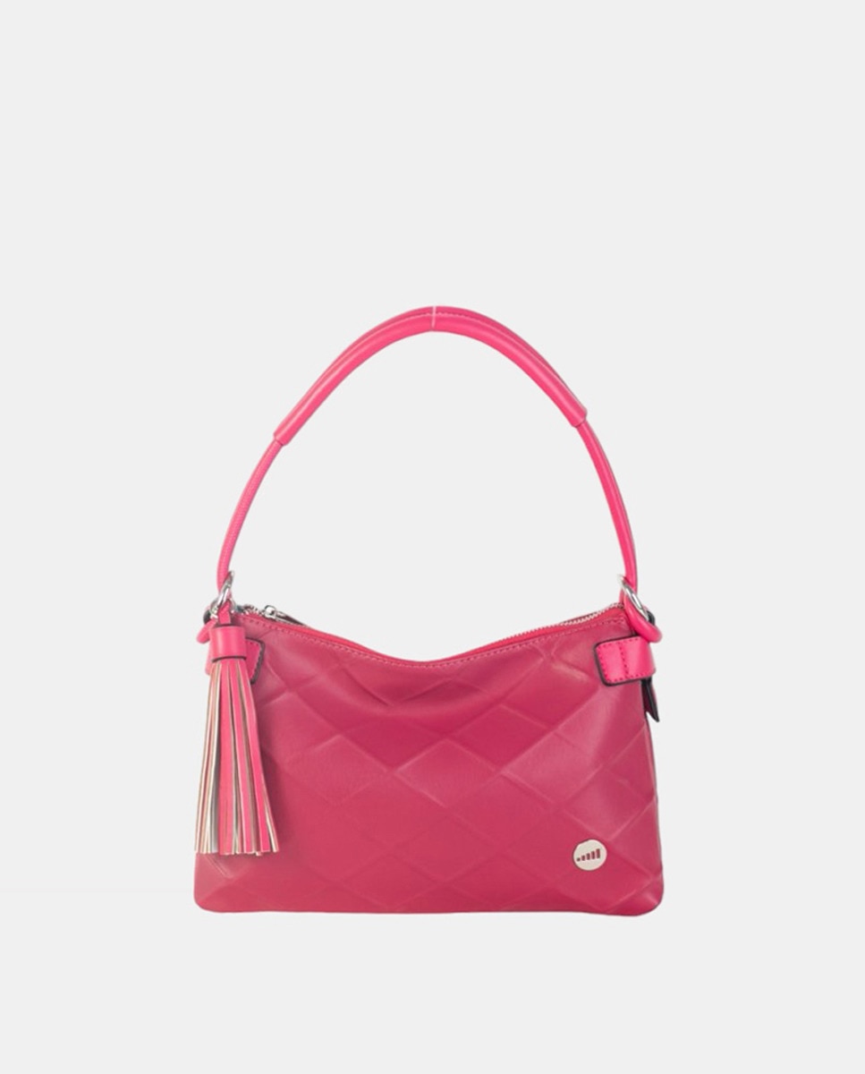 Mala de Ombro Pequena de uma Alça Elaborada em PU com Textura e Lisa, Sempre a Condizer - Fúcsia Fúcsia-1