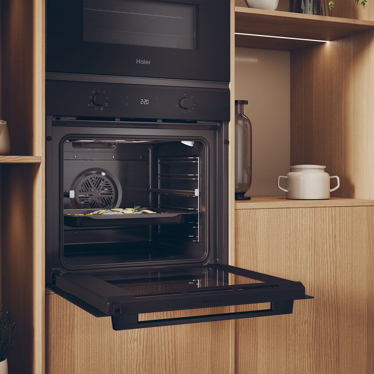 Horno multifunción Haier limpieza hidrolítica y guía telescópica ID Series 2 - H6 ID2P3T1HTB Negro-6