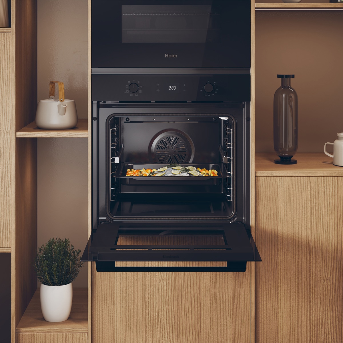 Horno multifunción Haier limpieza hidrolítica y guía telescópica ID Series 2 - H6 ID2P3T1HTB Negro-4