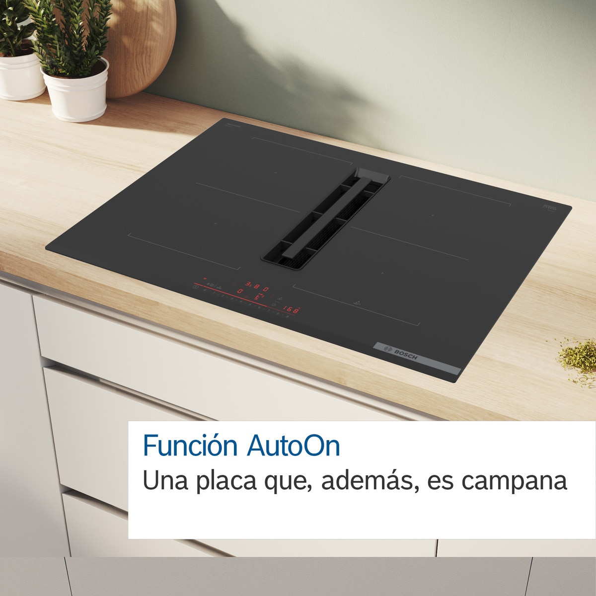 Placa de inducción Bosch con extractor integrado, 2 zonas CombiInducción - PVQ731H26E Negro-6