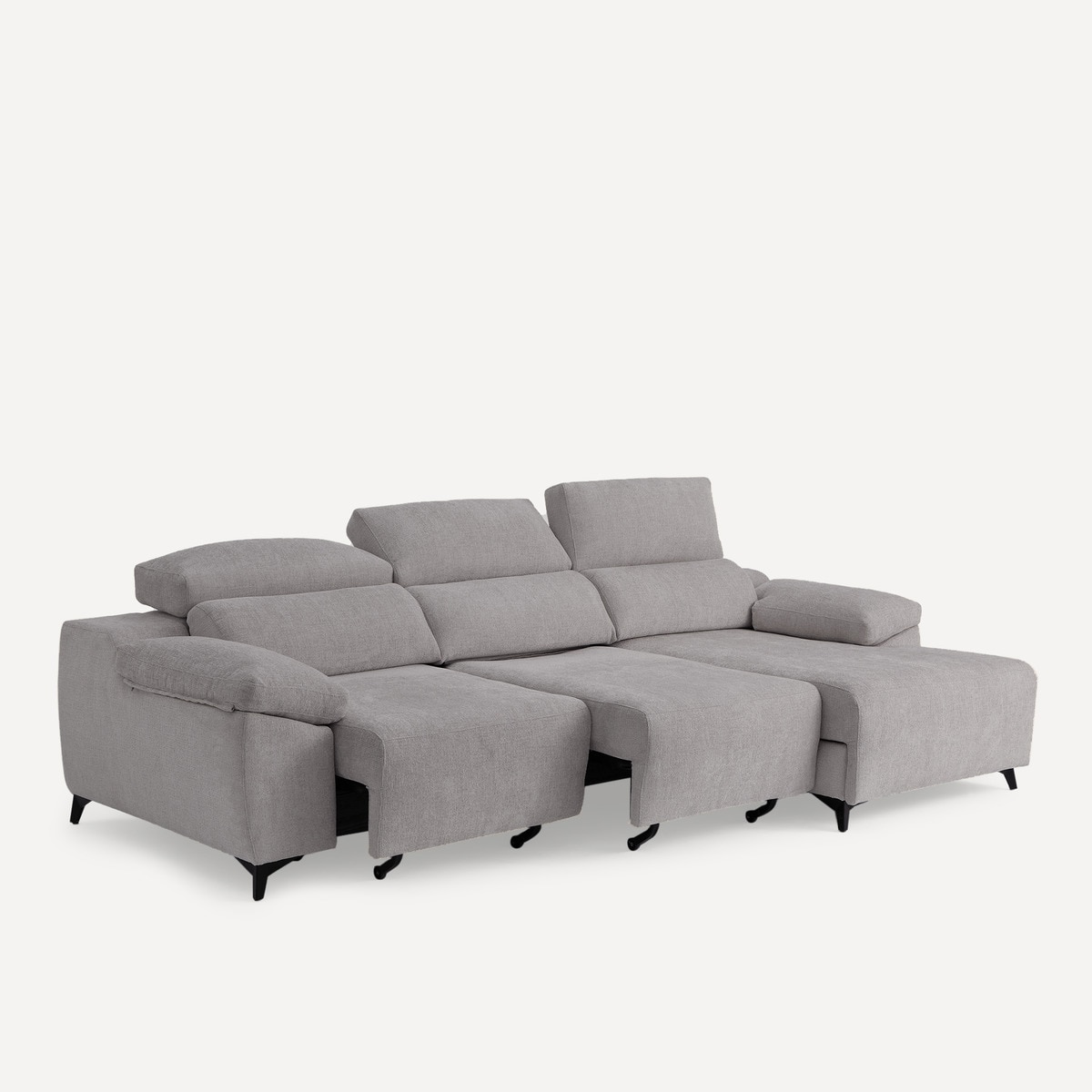 Sofá tapizado de 3 plazas con 2 asientos deslizantes eléctricos con chaiselongue derecha Fedra El Corte Inglés Iron 270 cm Iron-6