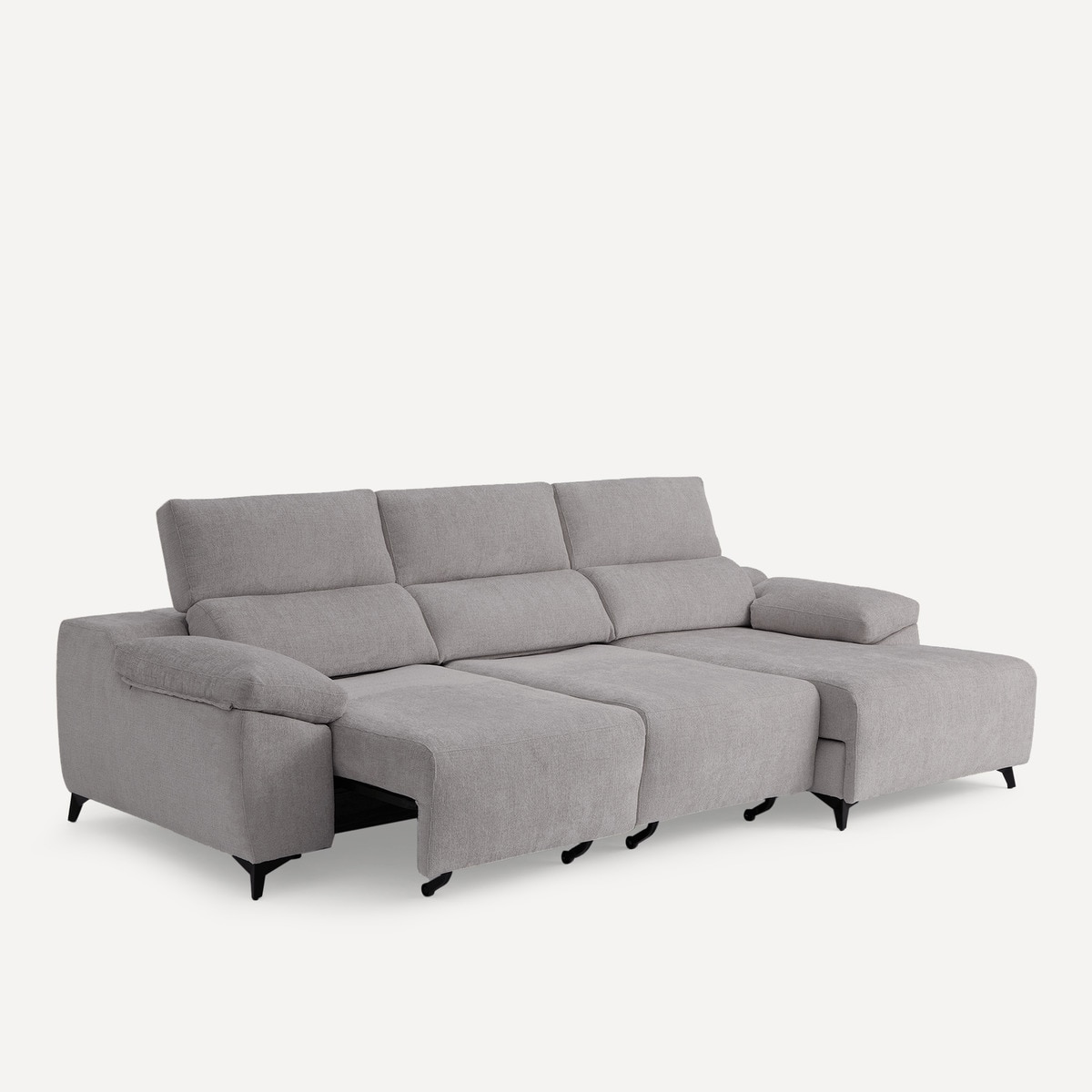 Sofá tapizado de 3 plazas con 2 asientos deslizantes eléctricos con chaiselongue derecha Fedra El Corte Inglés Iron 270 cm Iron-5