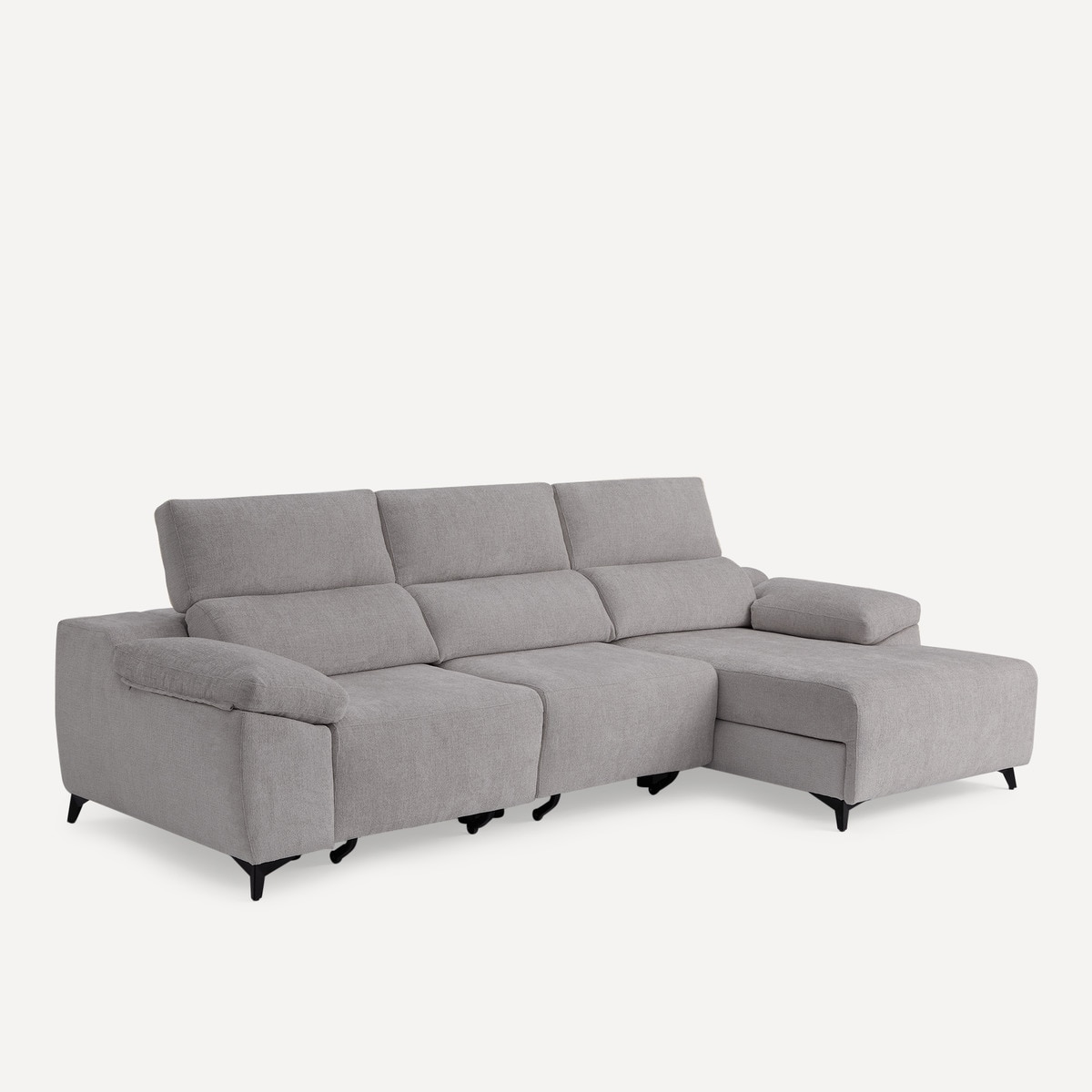 Sofá tapizado de 3 plazas con 2 asientos deslizantes eléctricos con chaiselongue derecha Fedra El Corte Inglés Iron 270 cm Iron-2